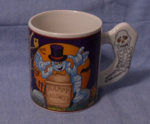 WCL Halloween Ceramic Coffee Tea Cup Mug Skeleton Handle Mummy Cemetery Bat Owl - Picture 1 of 3