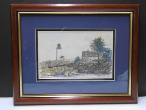 Vintage gerahmter Kunstdruck von Annisquam Leuchtturm in MA 10,5 x 13,5" signiert Tracy - Bild 1 von 5