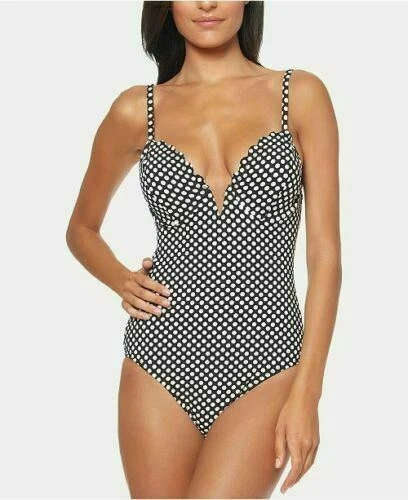 Jessica Simpson Scalloped Edge V Wire One Piece Swim Size Large Black