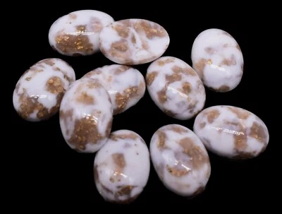 10 cabujones ovalados vintage italianos de oro blanco matriz brillante 10 x 14 mm Foto 1 de 4