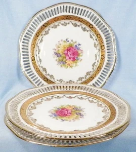 3 Winterling Germany Dessert Plates Wildflowers Porcelain Filagree Edge Vintage - Picture 1 of 6