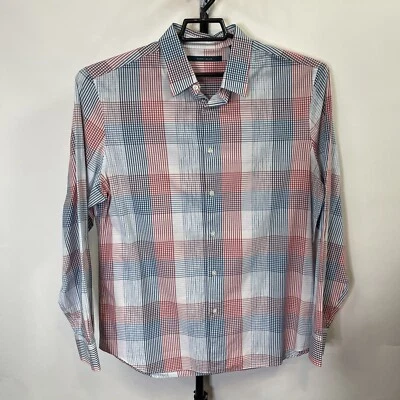 Perry Ellis Red White Blue Plaid Long Sleeve Shirt Size Large Men’s - Image 1 of 4