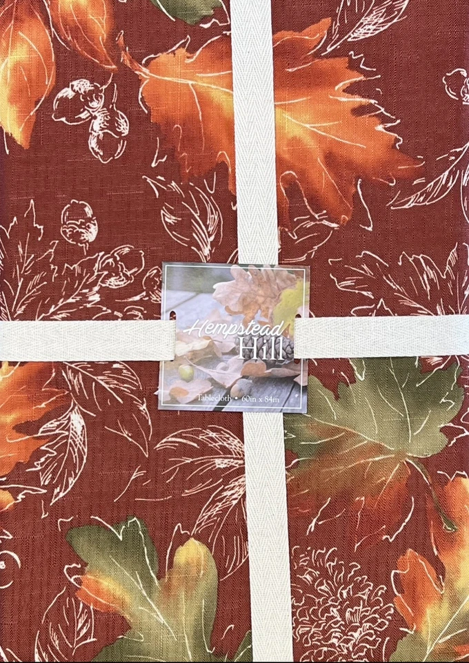 Hempstead Hill Autumn Rust Orange Watercolor Leaves Cloth Tablecloth 60” X 84” - Image 1 of 1
