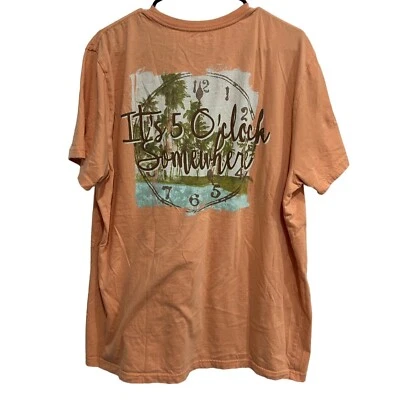 Margaritaville Tan Orange Graphic Pocket T Shirt Sz XL Cotton Unisex Crew Neck - Image 1 of 4