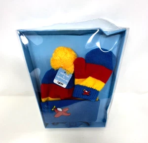 Kids Hat & Mittens Set 1-5 Years Old Airplane Design - Picture 1 of 3