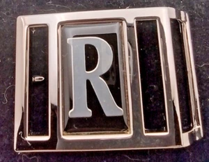 Avon Letter R Monogram Initial Silver & Black Color Vintage Retro Belt Buckle - Picture 1 of 4