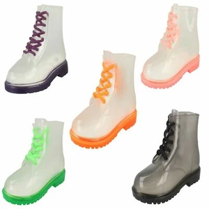 Girls Spot On Lace Up Jelly Look Wellington Boot - Picture 1 of 46