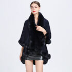 Faux Rabbit Fur Coat Cape Women Double Layer Knit Cardigan Fur Shawl Cloak Wraps