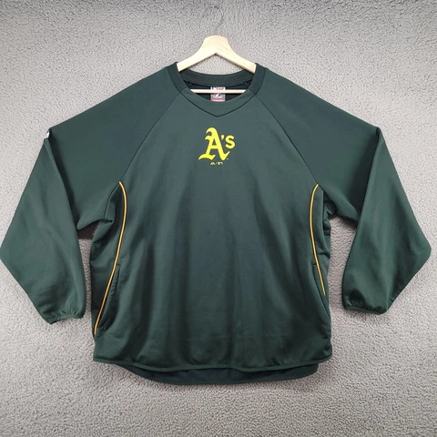 Oakland A's sweater men's 2XL green therma base long sleeve pockets Majestic Cover