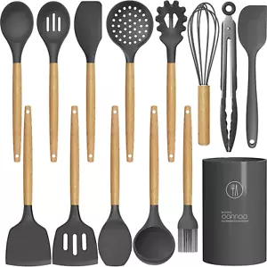 Heat Resistant Silicone Kitchen Utensil Set - BPA Free, 446°F, Gray - Picture 1 of 9