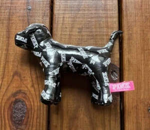 Victoria's Secret black shiny faux leather logo print stuffed plush dog - Picture 1 of 10