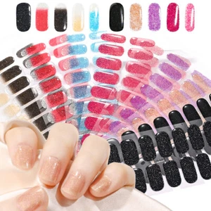 16 Strips Glitter UV Lamp Semi-Cured Gel Nail Sticker Full Cover Wraps Manicure - Picture 1 of 32