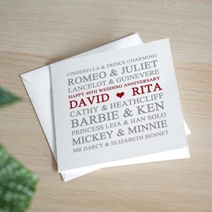 Tarjeta de aniversario de boda 40 rubí personalizada hecha a mano - para ellos, parejas - Imagen 1 de 3