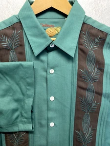 Mens Hawaiian Shirt XL Caribbean Embroidered Pineapple Beachwear Rayon Polyester - Picture 1 of 9
