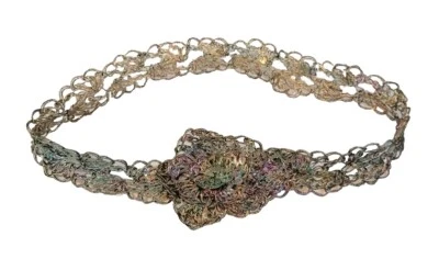 Cinturón tejido de alambre vintage años 70 para mujer hecho a mano brutalista ajustable hebilla floral Foto 1 de 4