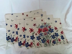 NEW Linen Floral Patriotic Colors Placemats Set of FOUR 12x18 Inch - Picture 1 of 4