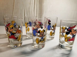Vintage Disney Mickey & Minnie Mouse Baseball Cheerleader set of 6, 8oz Glasses - Picture 1 of 2
