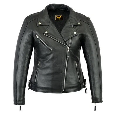 New Women's Black Biker Style Moto Genuine Soft Cowhide Leather Jacket XS-3XL - Image 1 of 4