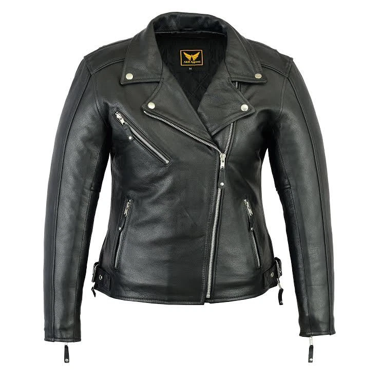 New Women's Black Biker Style Moto Genuine Soft Cowhide Leather Jacket XS-3XL - Image 1 of 4