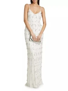 $745 ML Monique Lhuillier Amora Beaded Sleeveless Gown Ivory Size 6 - Picture 1 of 16