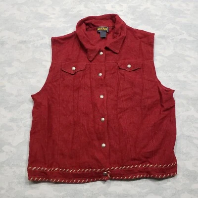 Chaleco Woolrich Mujer XL Rojo Claret Abotonado 100% Lana Abotonado Sin Mangas Foto 1 de 4