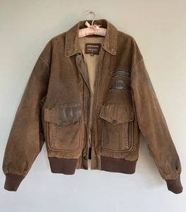 Vintage American Bound Voyage 1989 braune gewachste Leder Flieger Bomberjacke Gr. S - Bild 1 von 21