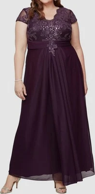 Vestido largo para mujer Alex Evenings púrpura lentejuelas corpiño talla grande 16W Foto 1 de 2