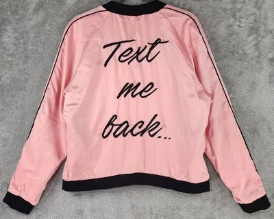 Chaqueta Decree Mujer XL Rosa Satinado Bordada Cremallera Completa Manga Larga Retro Bomber Foto 1 de 4