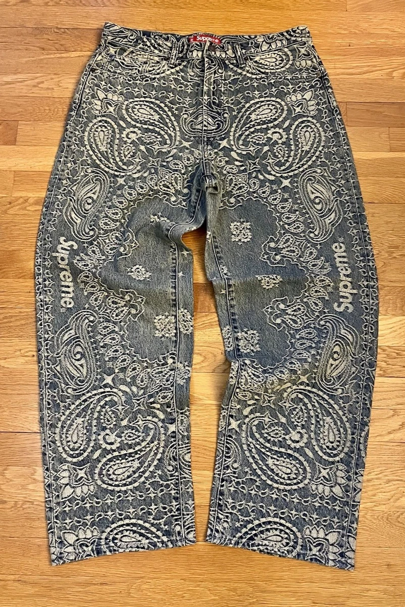 Brand New-Supreme Bandana Paisley Jacquard Baggy Jeans Blue Size