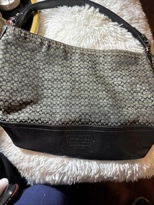 Bolso de hombro Coach F11666 Hobo Bucket de colección negro gris firma 14 pulgadas - Imagen 1 de 10