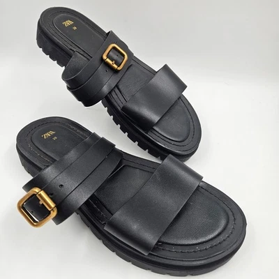 Zara Womens Shoes Platform Sandals Size 38 Black Straps Slides Goth Grunge - Image 1 of 4