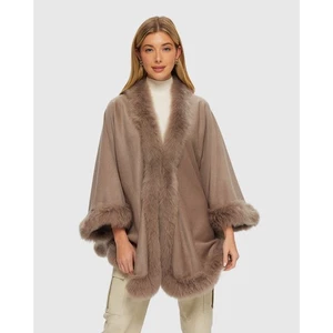 Gorski Montreal CASHMERE & WOOL CAPE WITH TOSCANA SHEARLING LAMB TRIM one size - Picture 1 of 8