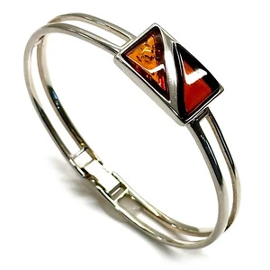 Hermoso brazalete moderno de plata esterlina 925 sólida pura miel ámbar báltico 7 pulgadas - Imagen 1 de 5