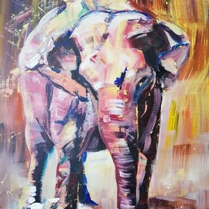 ORIGINAL Acrylic PAINTING on canvas board elephant 12" X 16" Marilyn Allis - Picture 1 of 2