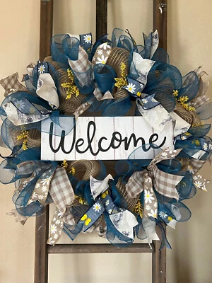 Декоративный сетчатый венок| приветственный венок для входной двери| домашний декор | деревенский фермерский домик  - Изображение 1 из 2