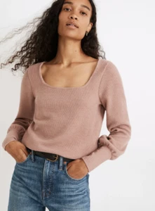 Maglione Madewell ottomano costina scollo quadrato taglia XS malva sbiadito manica lunga nuovo con etichette - Foto 1 di 9
