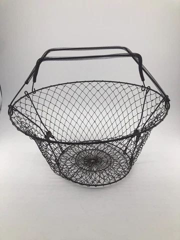 Vintage Egg Basket French Collapsible Folding Wire Mesh Fruit Vegetable Farmhous Cover