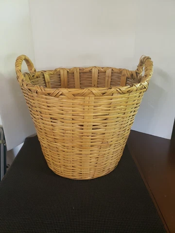 Bamboo Rattan Wicker Woven Basket Handles 17" D 14" H Laundry Waste Planter Cover