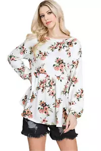 Super Lady Babydoll Floral Boat Neck Long Sleeve Blouse - Picture 1 of 7