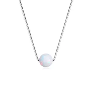 Hawaii White Fire Opal Ball Necklace pendants S925 Silver Filled For Women Girls - Picture 1 of 9
