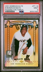 2001 DONRUSS ELITE WILLIE MAYS BARRY BONDS /500 PSA 9 PASSING THE TORCH #PT-18 - Picture 1 of 2