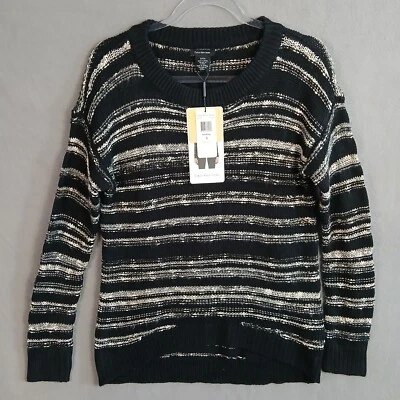Calvin Klein Jeans Women's Hi Low Marled Knit Sweater Size S Black Striped NWT - Image 1 of 4