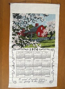 1974 Kay Dee Linen Calendar Batchelder Farmhouse Floral Art Shelley Quote 29x19 - Picture 1 of 6