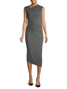 Robe asymĂ©trique en jersey stretch froncĂ© froncĂ© gris essai HUGO BOSS XS = 0/2 đ€ - Photo 1/5