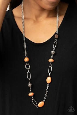 Paparazzi  Barefoot Bohemian - Orange - Wood Beads - Necklace & Matching Earring - Изображение 1 из 2