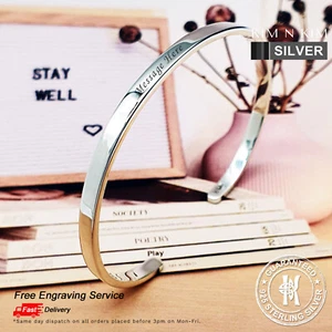 Mens Womens Cuff Bangle Bracelet ✔️Free Engraving ✔️Solid 925 Silver ✔️Quality - Picture 1 of 11