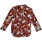 H&M Pajama Shirt Womens Size 2 Visocse Satin Floral Palm Blouse Long Sleeve Red