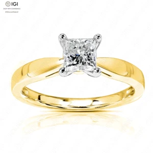 IGI 1.00Ct Princess E VS1 Lab Grown Diamond Engagement Ring In 14k Two Tone Gold - Picture 1 of 9