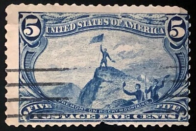 US 1898 #288 Blue 5c Trans-Mississippi Exposition Fremont/Rocky Mt Faults Used - Image 1 of 3