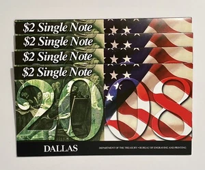 2008 $2 Notes (4) Consecutively Numbered Dallas 2003 A Series BEP Packaging - Picture 1 of 5